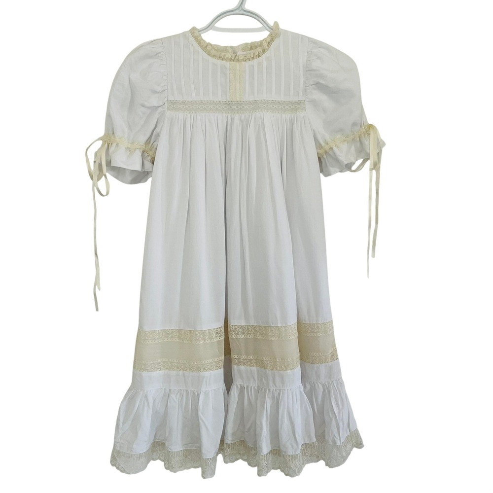 EUC Smock Candy White Lace Heirloom Dress Puff Sleeve Ribbon $114 Girls 6 Formal